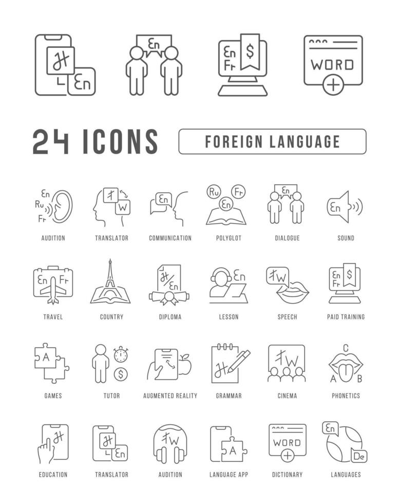 Set of linear icons of Foreign Language vector