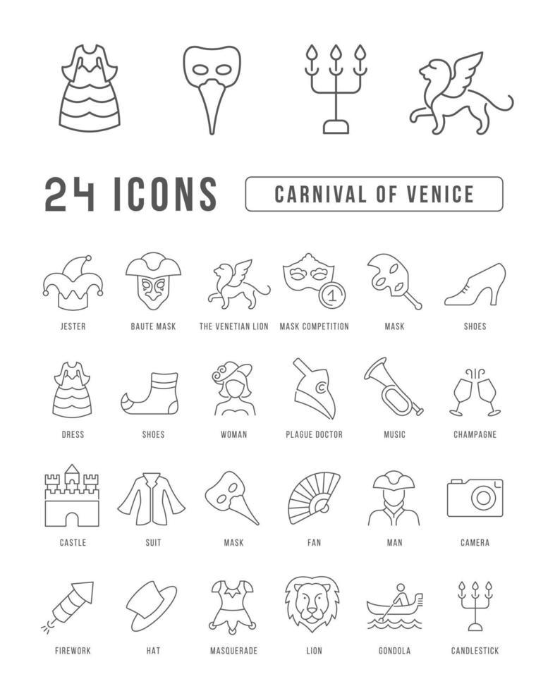 iconos de línea vectorial del carnaval de venecia vector