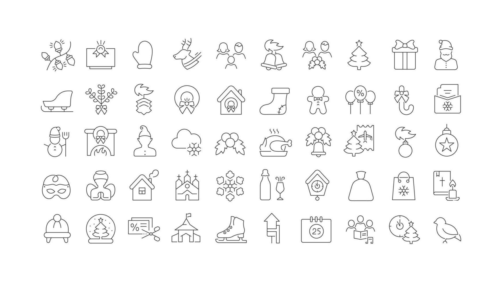 Set of linear icons of Christmas vector