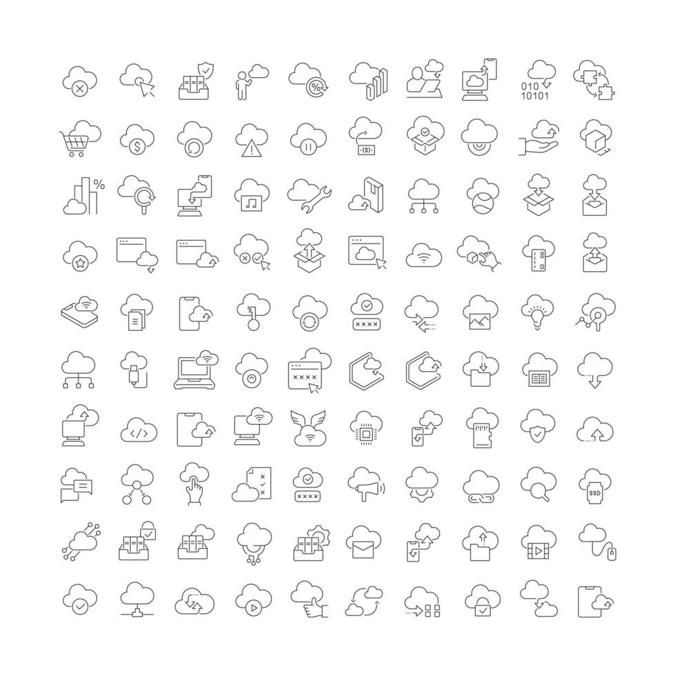 Set of linear icons of Cloud Services vector