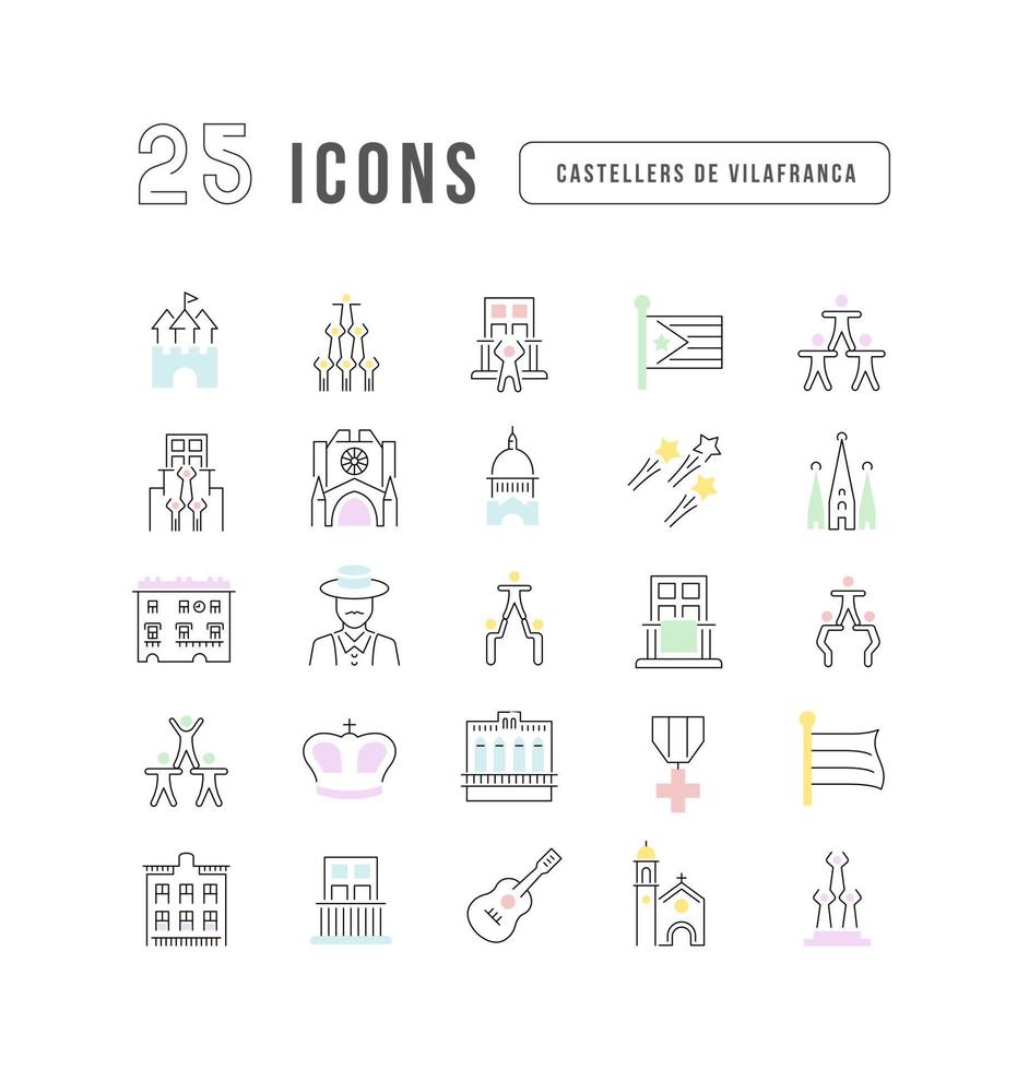 Set of linear icons of Castellers De Vilafranca vector