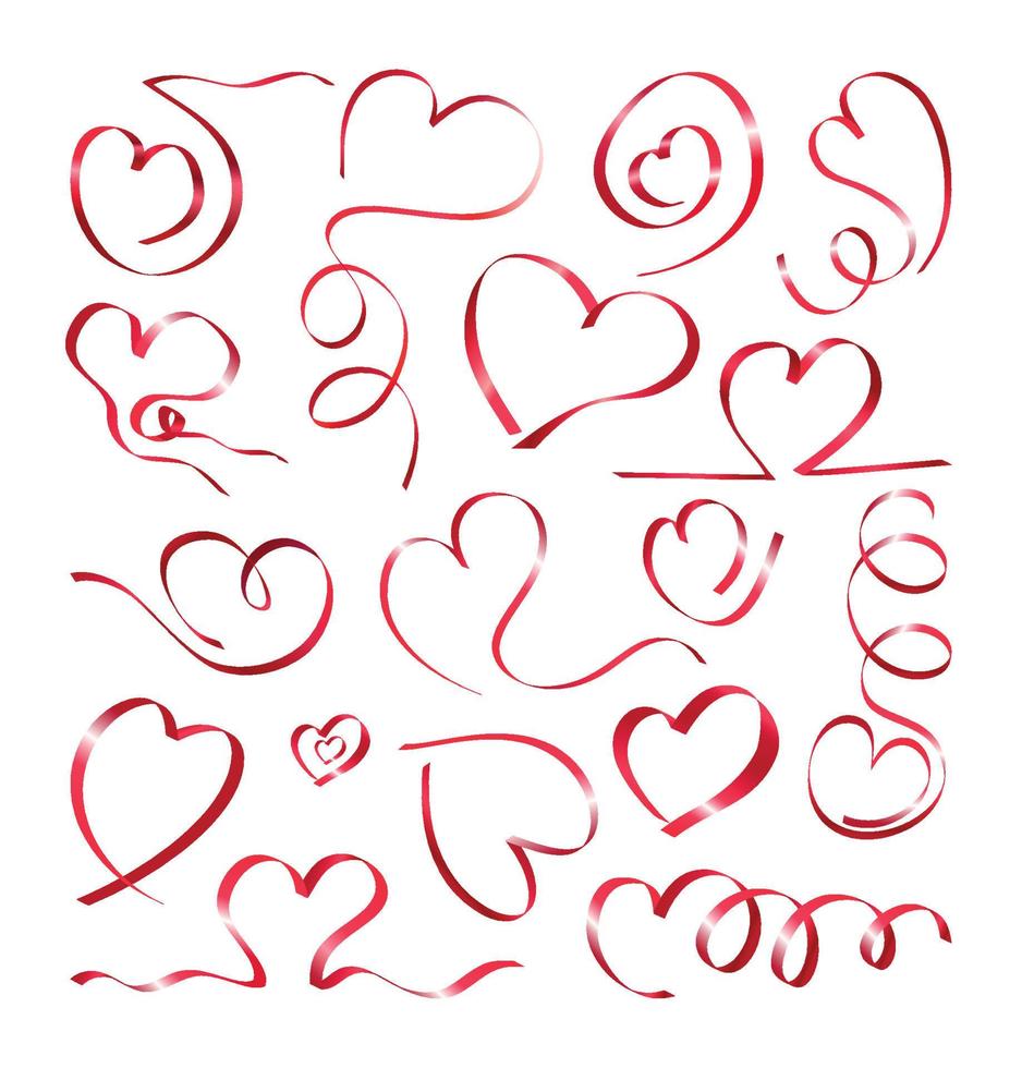 Set of Ribbons in the Form of Hearts vector