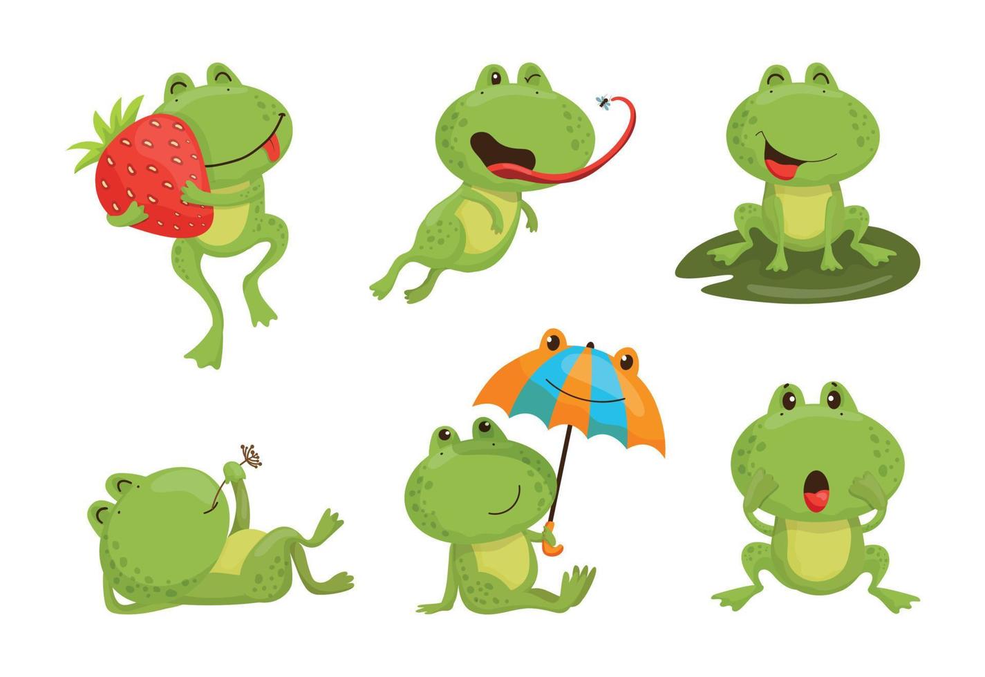 Set of Illustrations with Frog Character vector