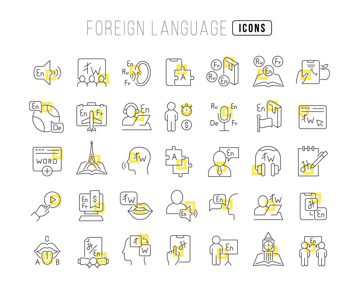 Set of linear icons of Foreign Language vector