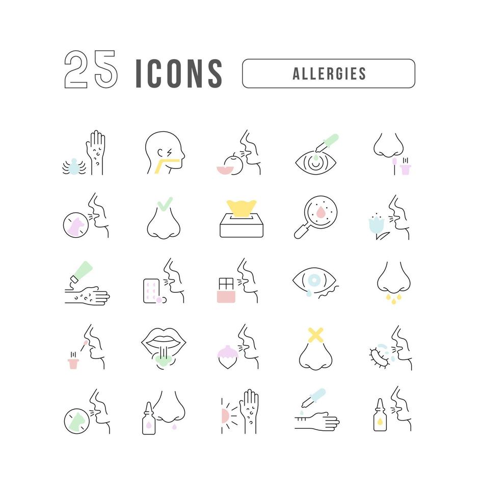 Set of linear icons of Allergies vector