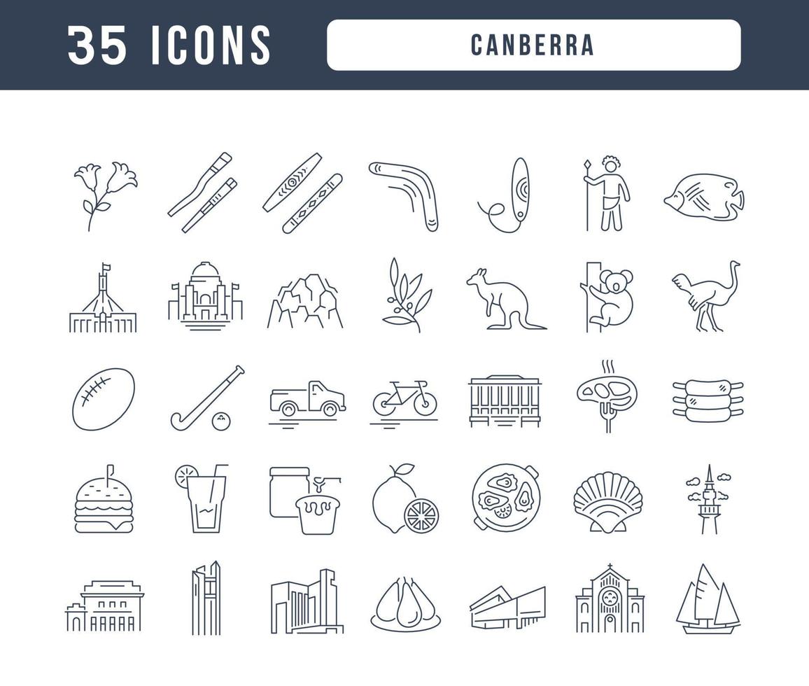 Set of linear icons of Canberra vector