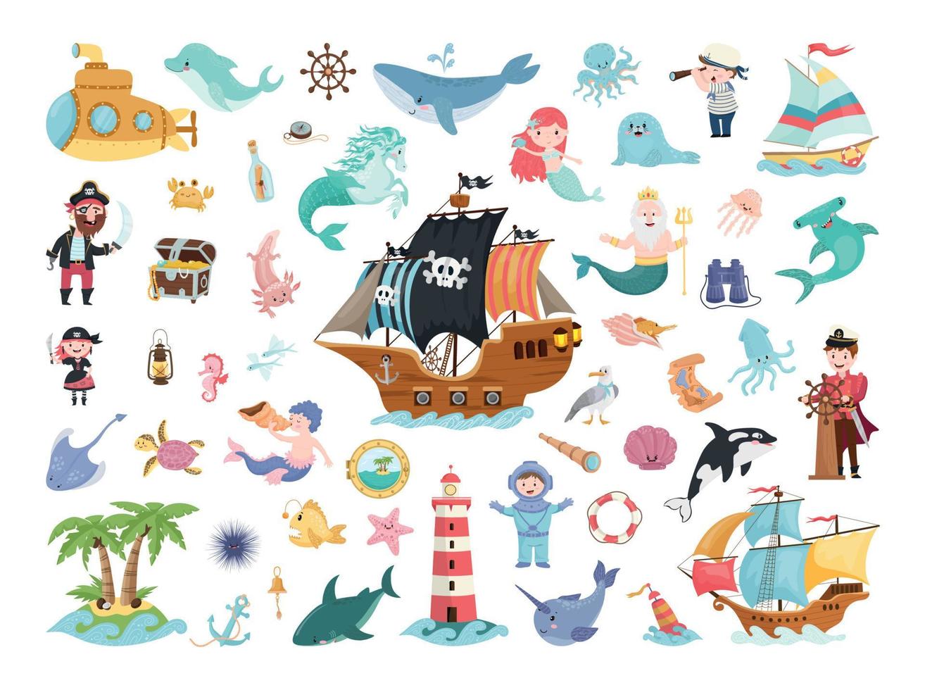 Collection of Marine Characters vector