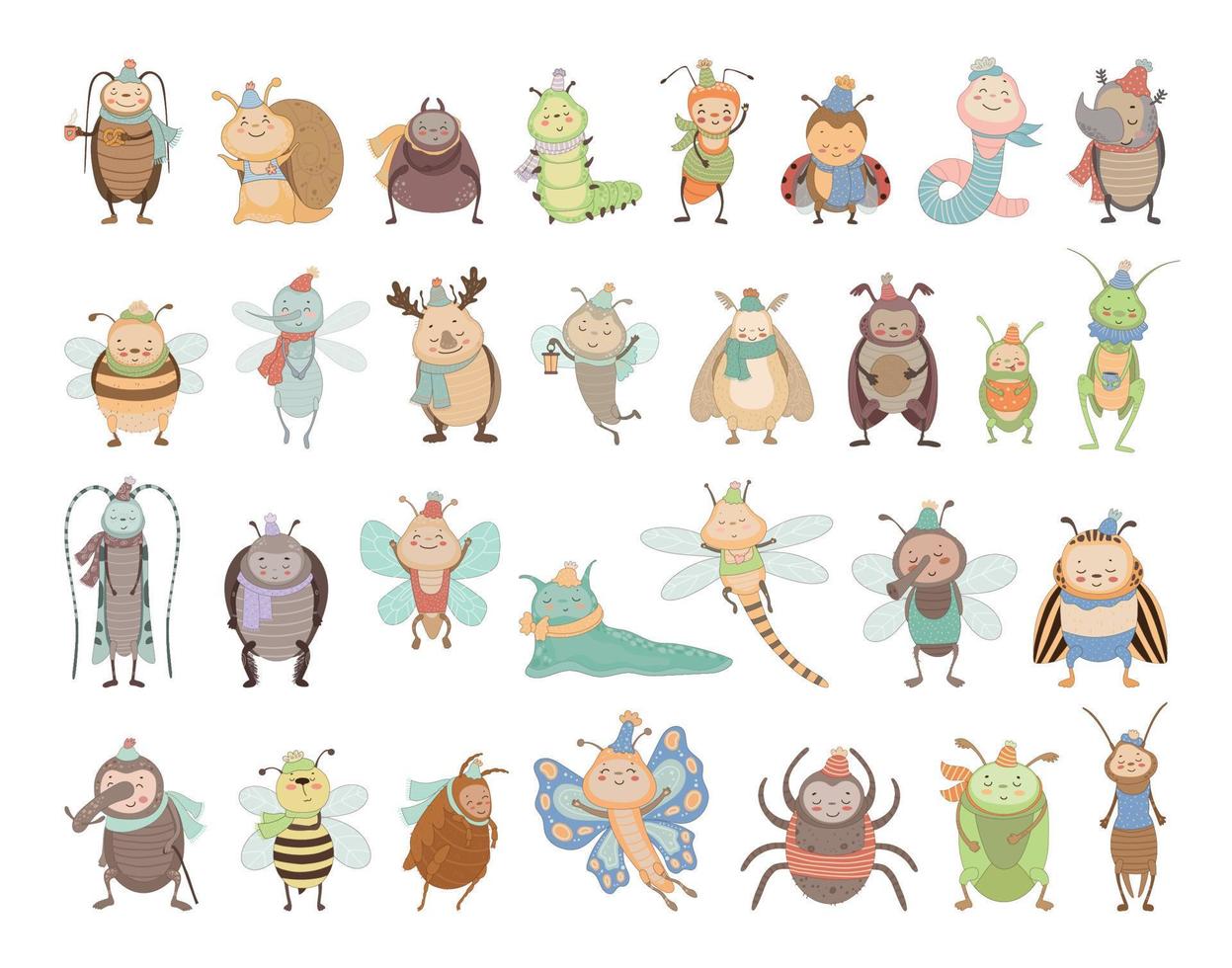 lindos personajes de insectos vector