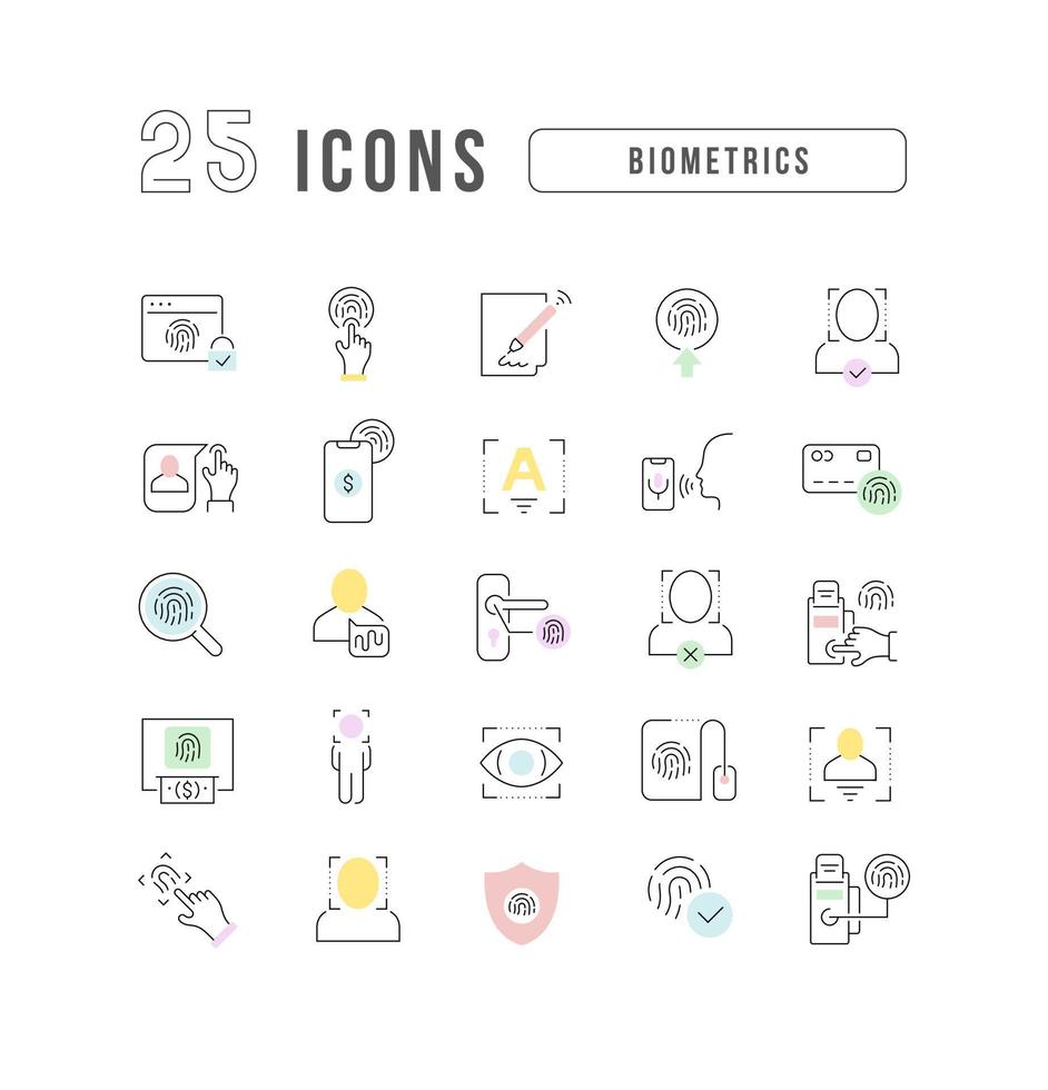 Set of linear icons of Biometrics vector