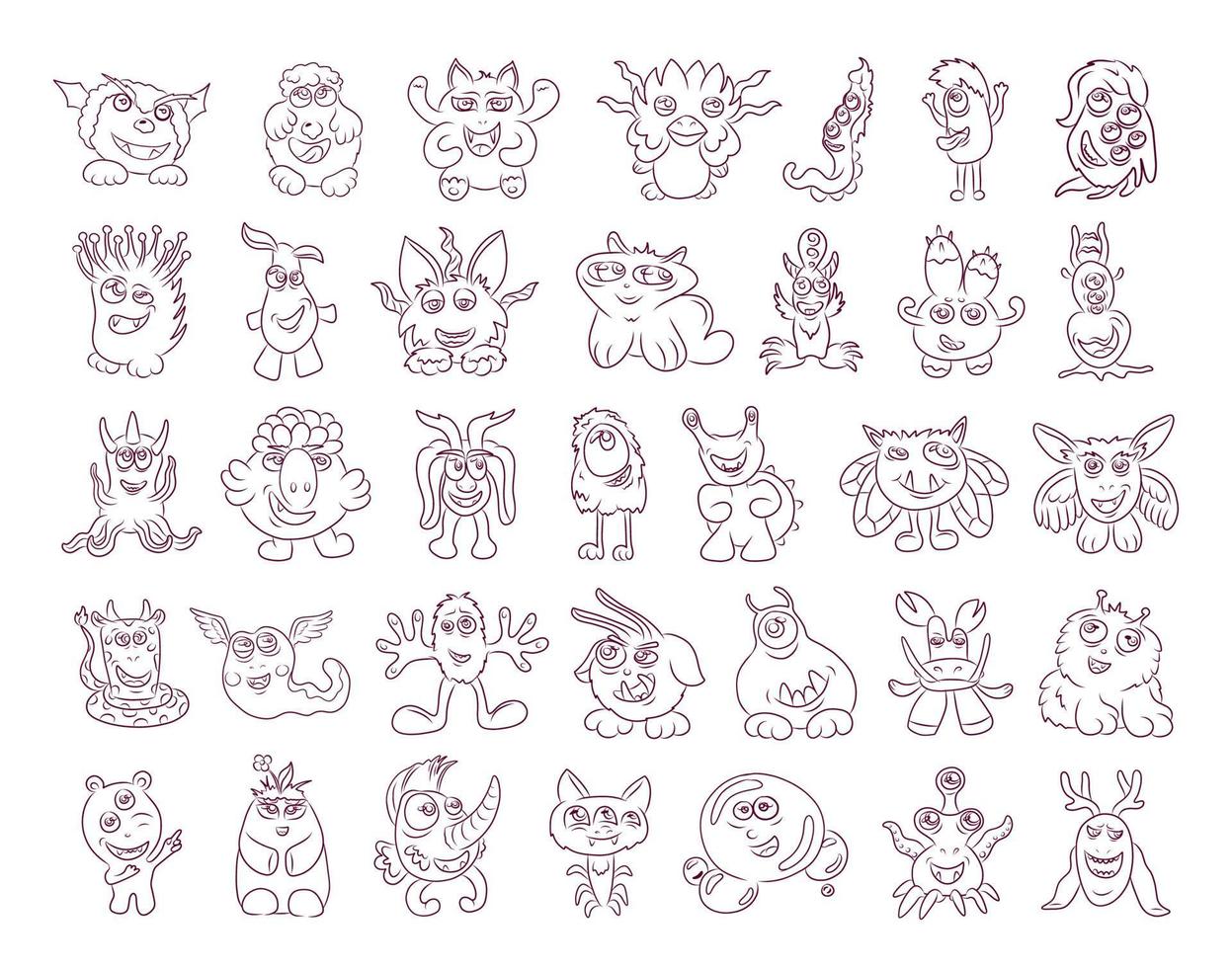 Set of Monsters in Sketch Style vector