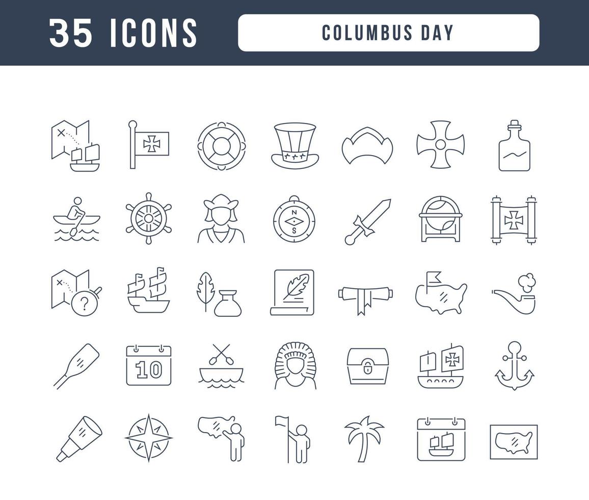 Set of linear icons of Columbus Day vector