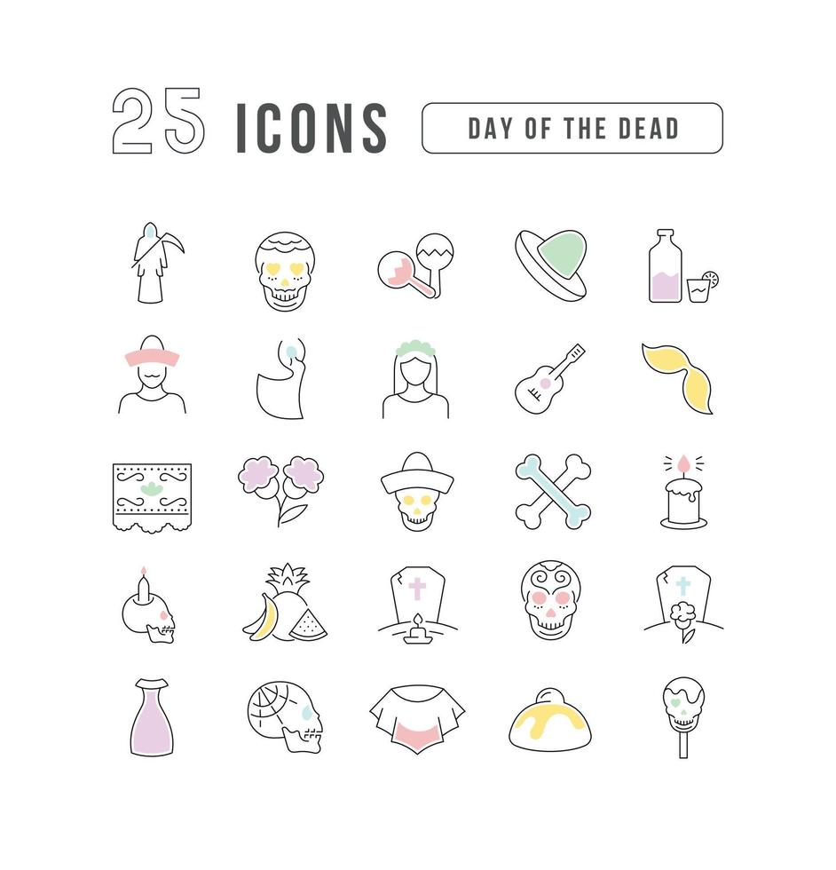 Vector Line Icons of Day of the Dead