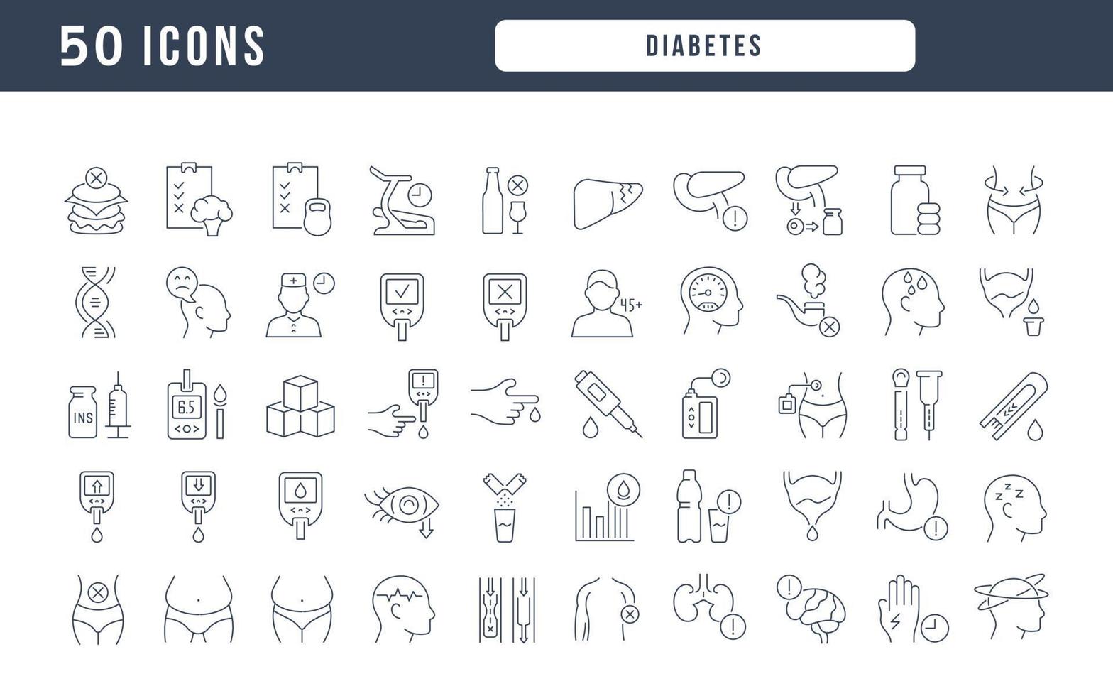 Set of linear icons of Diabetes vector