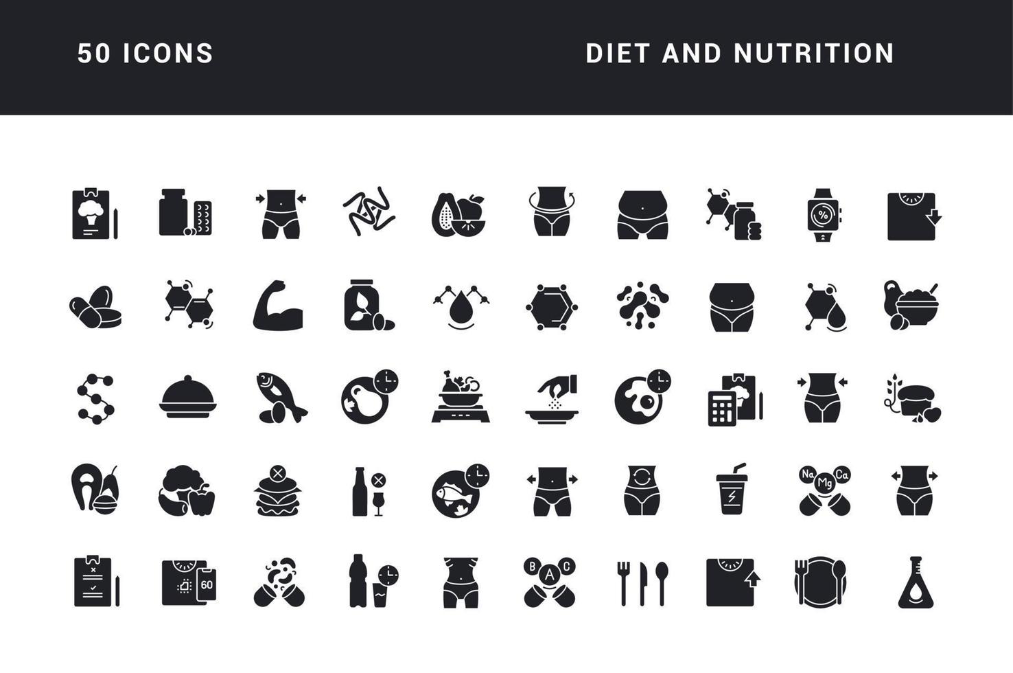 Set of simple icons of Diet and Nutrition vector