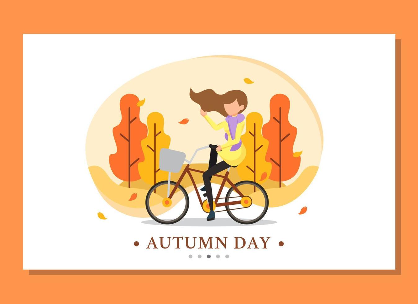 Landing page of woman riding bicycle in the autumn abstract background vector