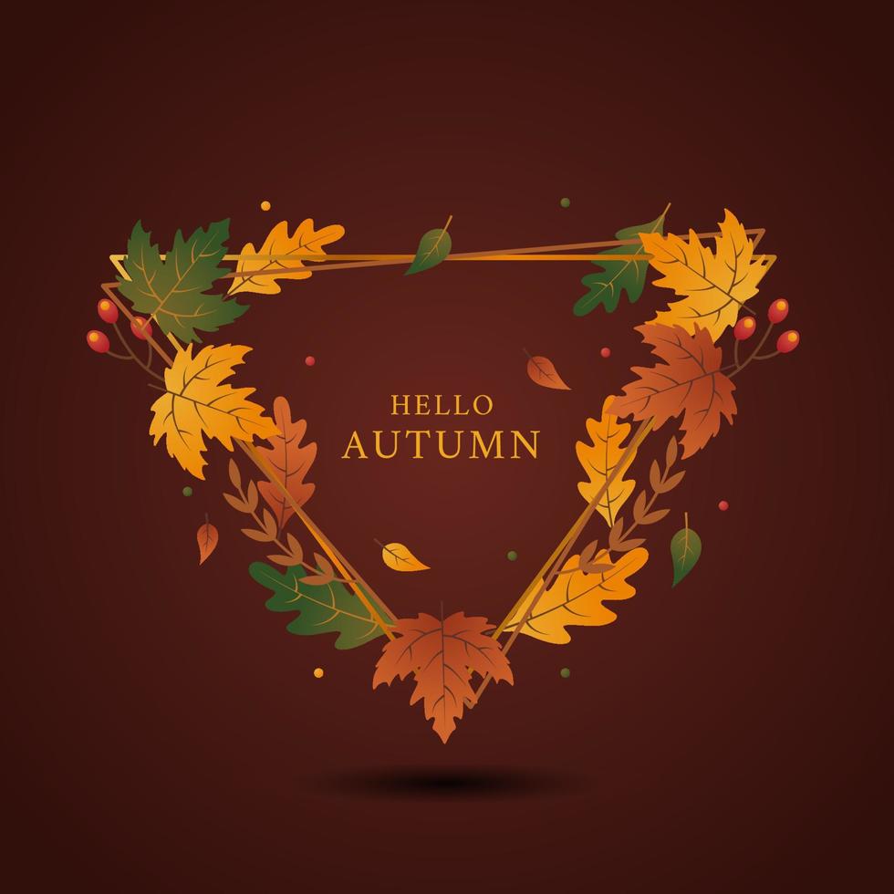 saludo de otoño en elegante marco de forma triangular dorada vector