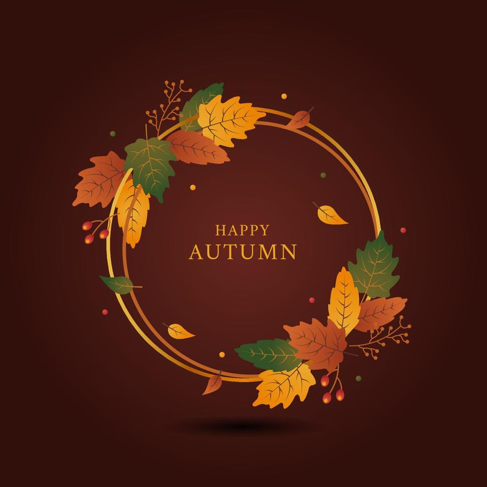 marco elegante de forma dorada redonda de saludo de otoño vector