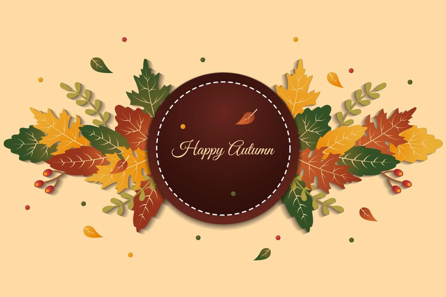 círculo de elegante fondo de saludo de otoño feliz con hojas coloridas vector