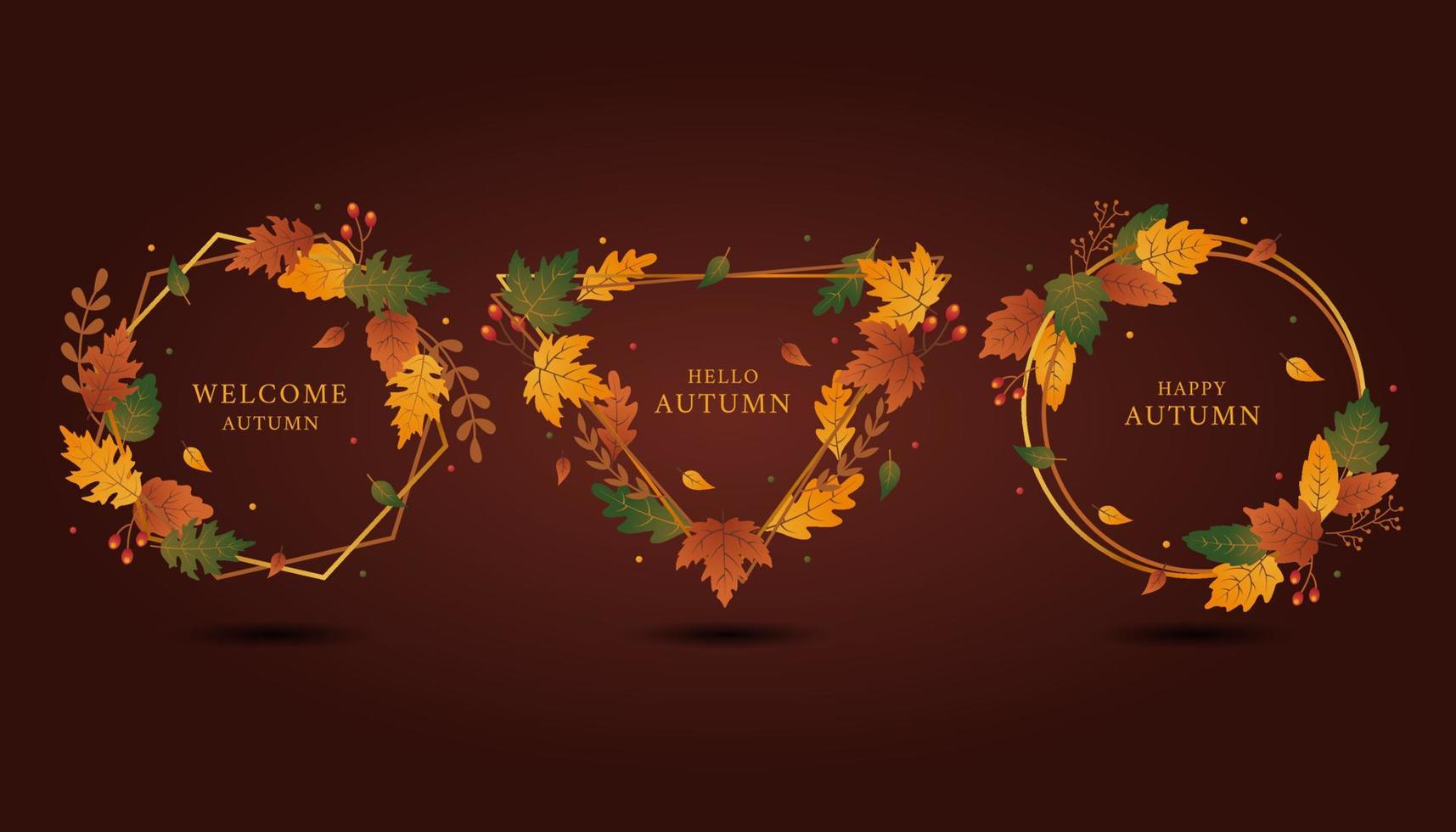 Geometrical shape of legant golden frame of autumn greeting set vector