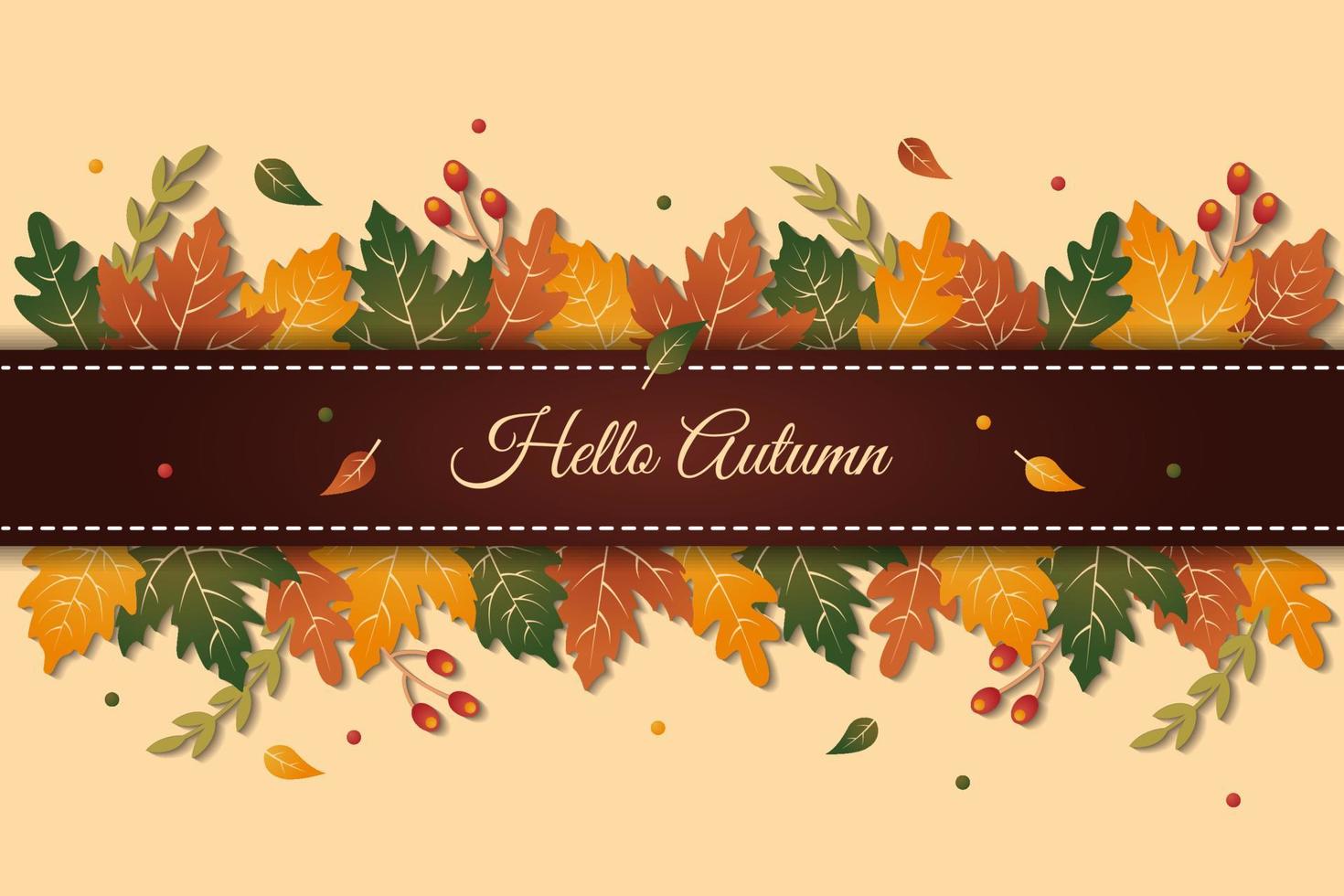 elegante fondo de saludo hola otoño con hojas coloridas vector