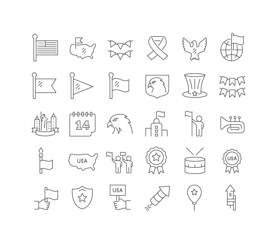 Vector Line Icons of Flag Day