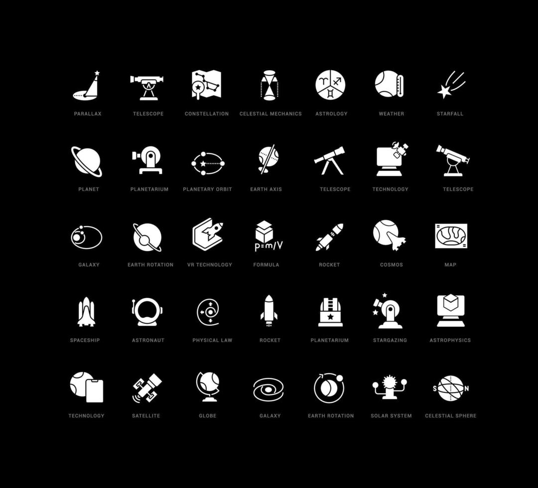 conjunto de iconos simples de astronomía vector