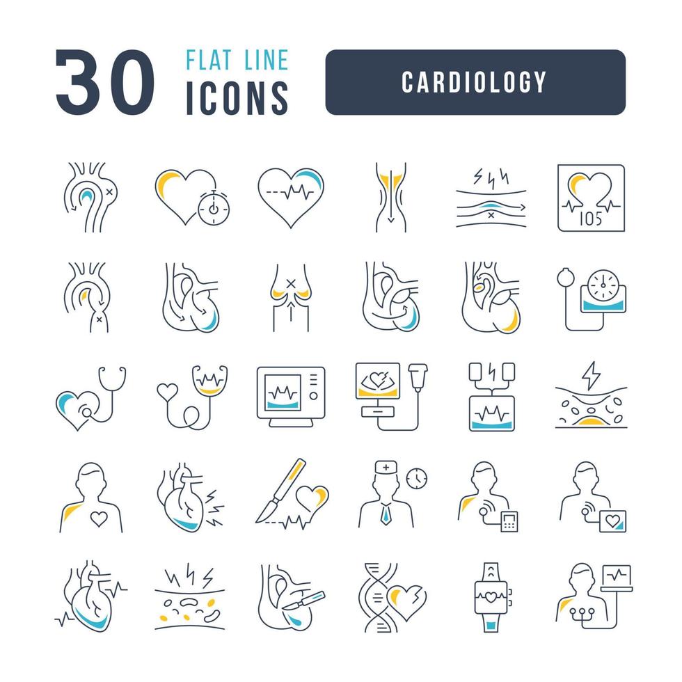 Set of linear icons of Cardiology vector