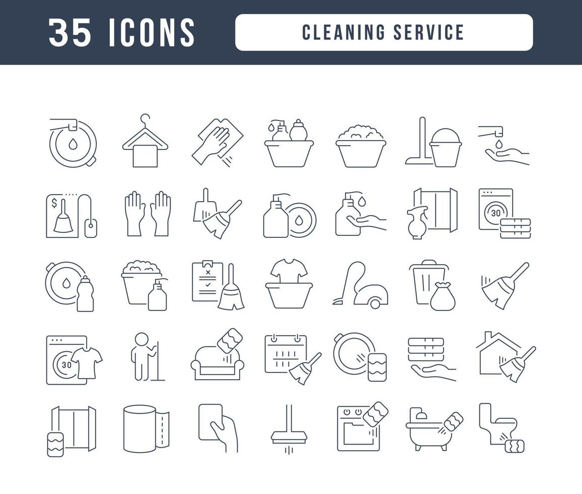 Set of linear icons of Cleaning Service vector