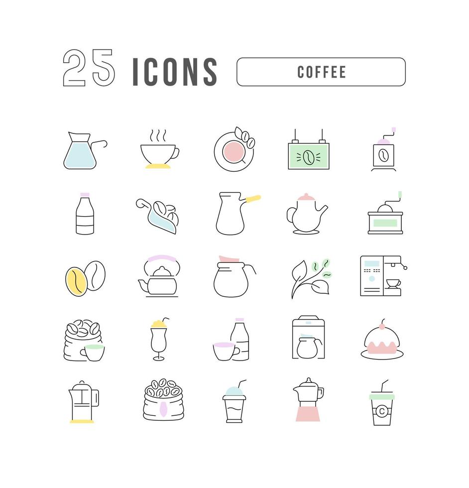 Set of linear icons of Coffee vector