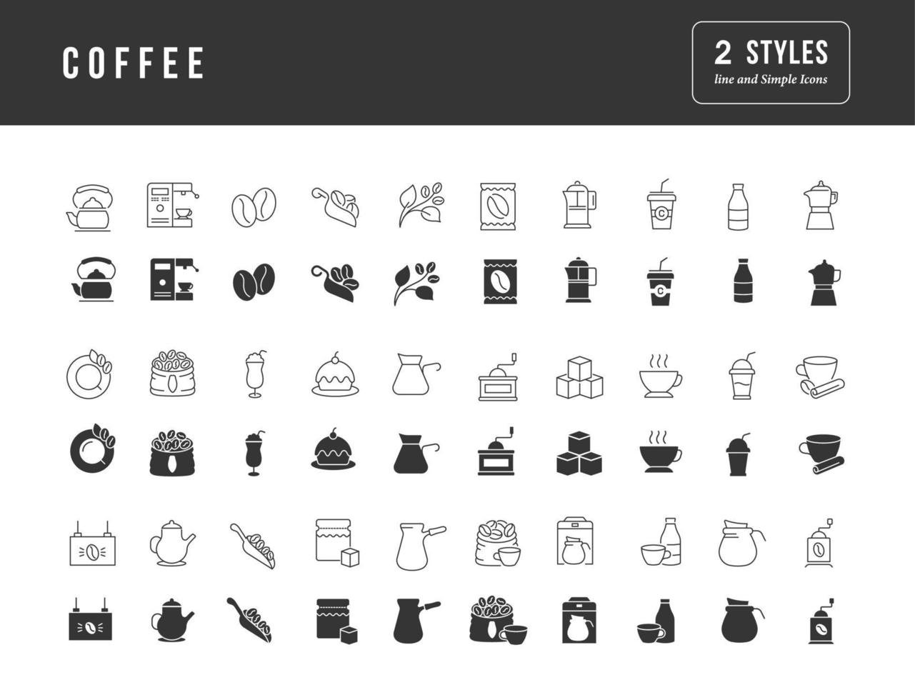 conjunto de iconos simples de café vector