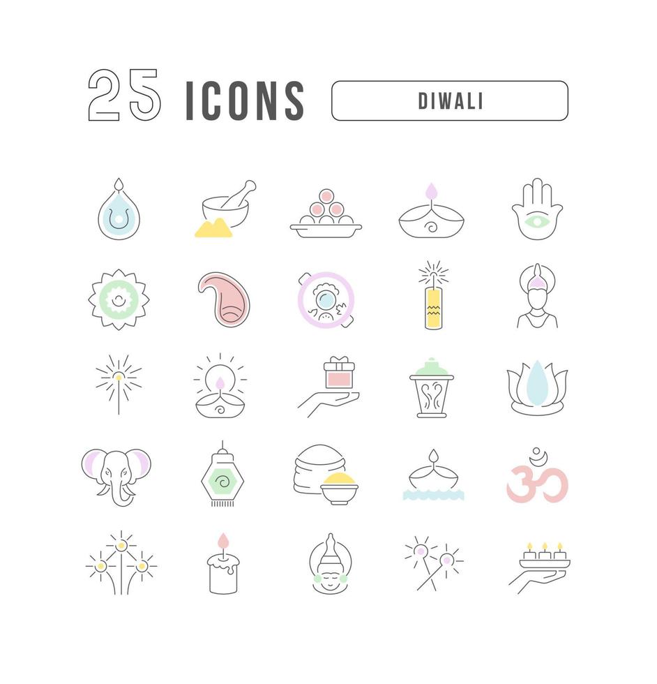 Vector Line Icons of Diwali