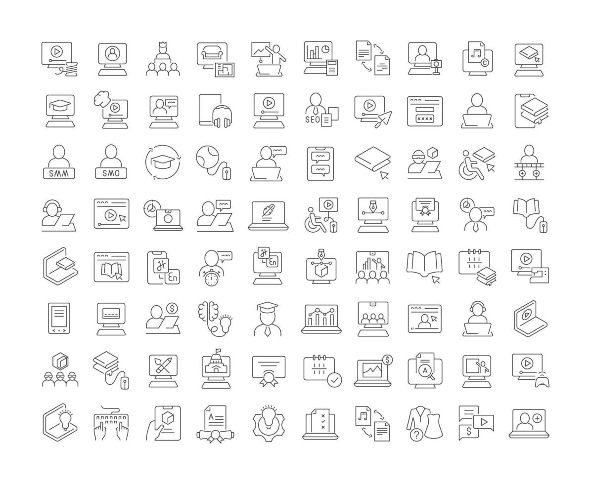 Set of linear icons of Freelance and Online Education vector