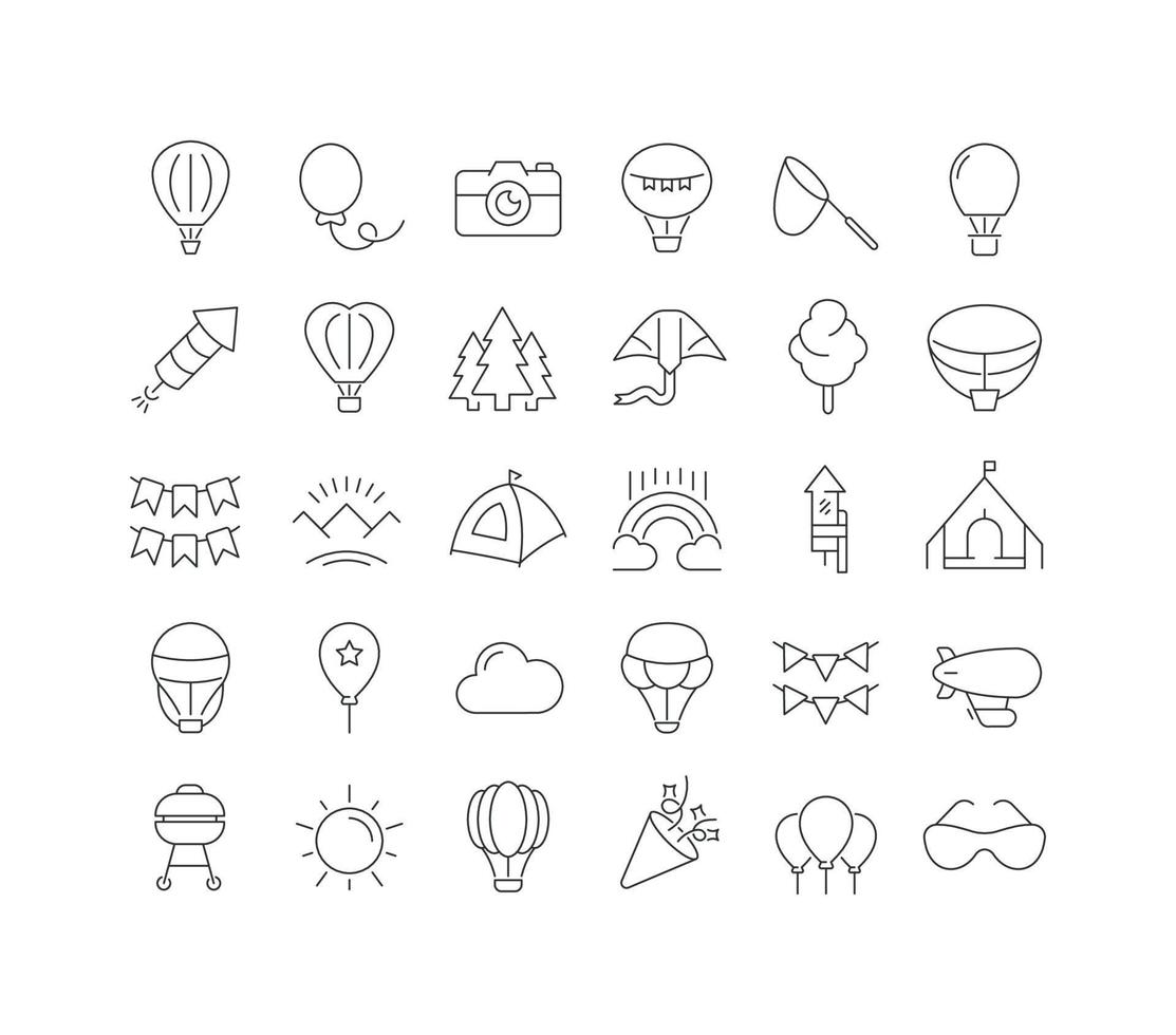 Vector Line Icons of Balloon Festival