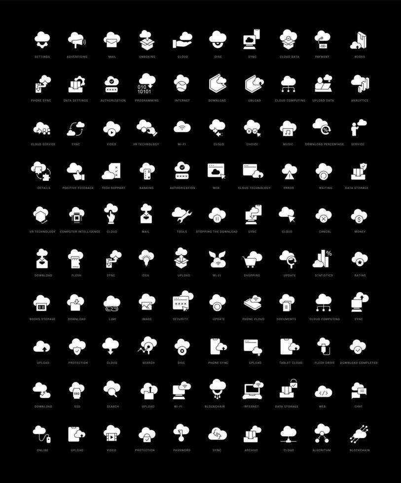 conjunto de iconos simples de servicios en la nube vector