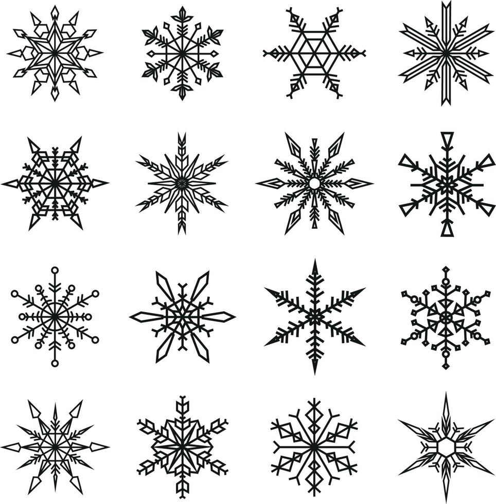 conjunto de copos de nieve lineales vector