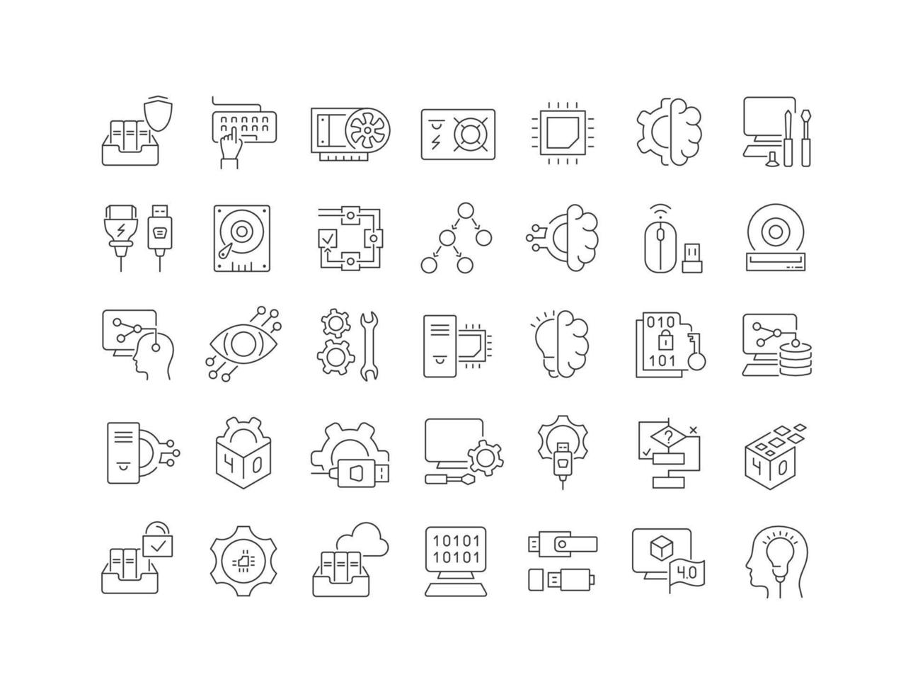 Set of linear icons of Computer Science vector