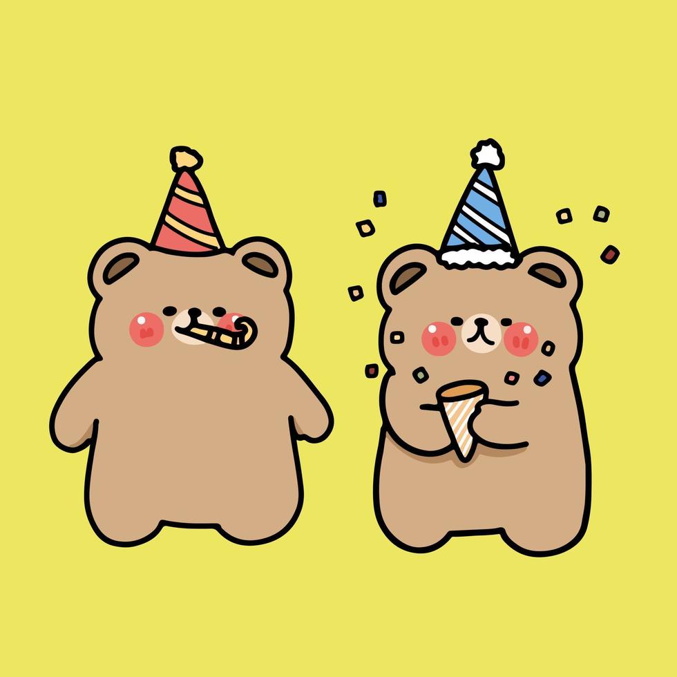 cartoon character bear, festive celebrate, christmas, new year, birthday concept flat illustration vector