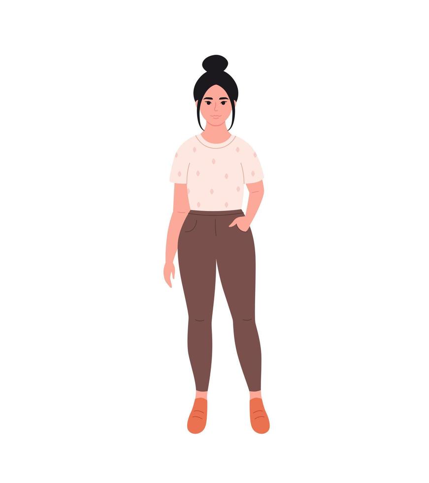 mujer asiática joven moderna en ropa casual. aspecto de moda con estilo. vector