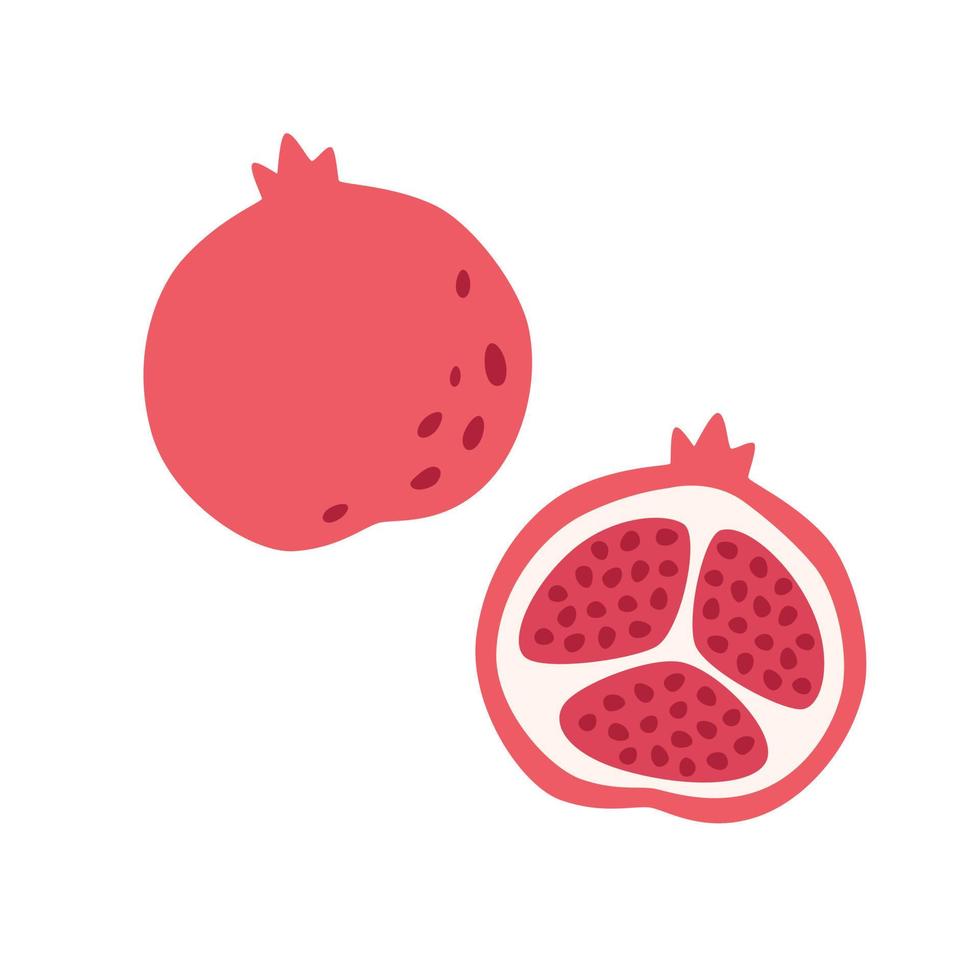 Fresh pomegranate. Exotic and tropical fruit. Healthy food. Vector illustration in flat style