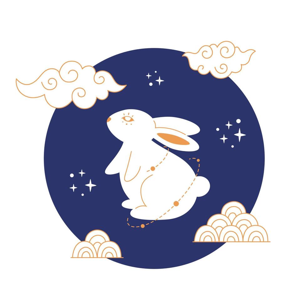 feliz año nuevo chino tarjeta de felicitación 2023 con lindo conejo blanco. año del conejo. Festival de mediados de otoño vector