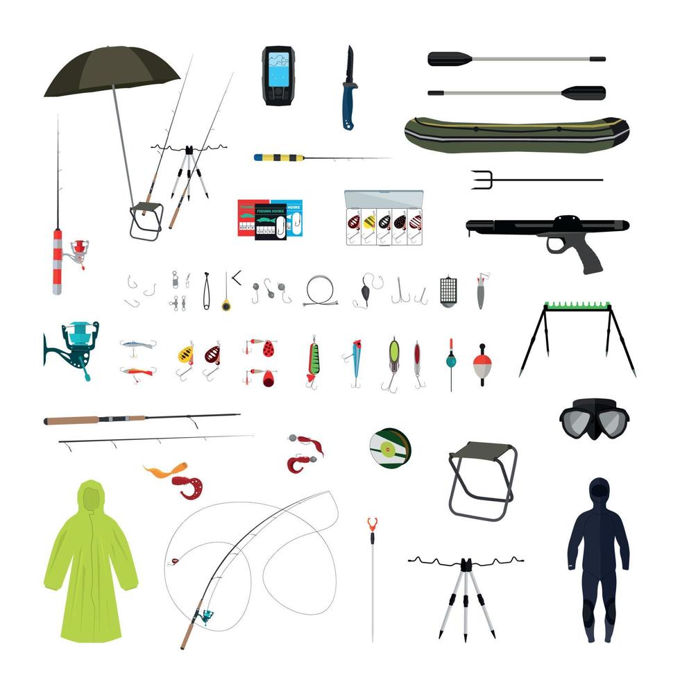 Fishing Equipment Set 9640148 Vector Art at Vecteezy