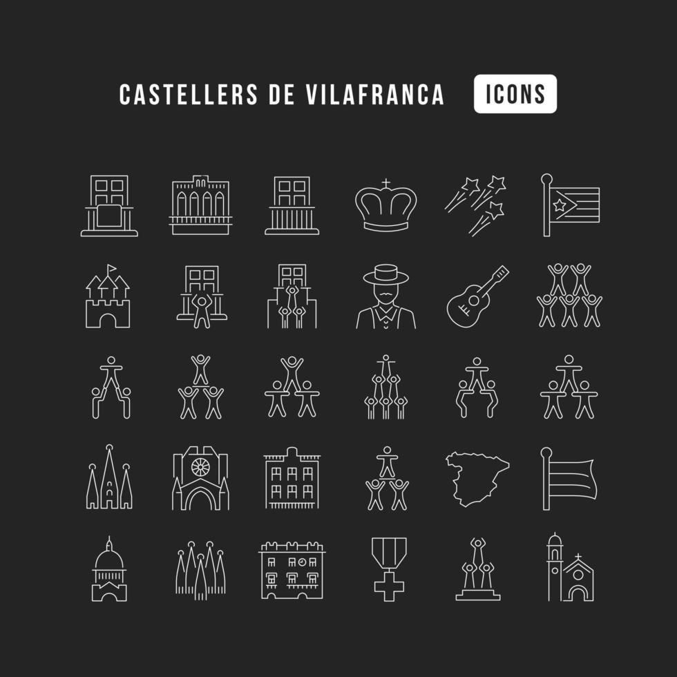 Set of linear icons of Castellers De Vilafranca vector