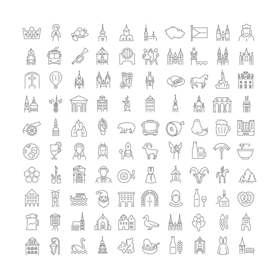 Set of linear icons of Czech Republic vector