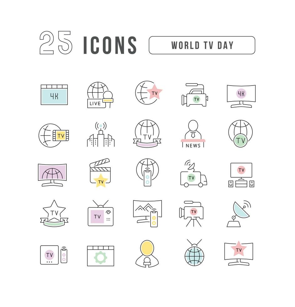 Vector Line Icons of World TV Day