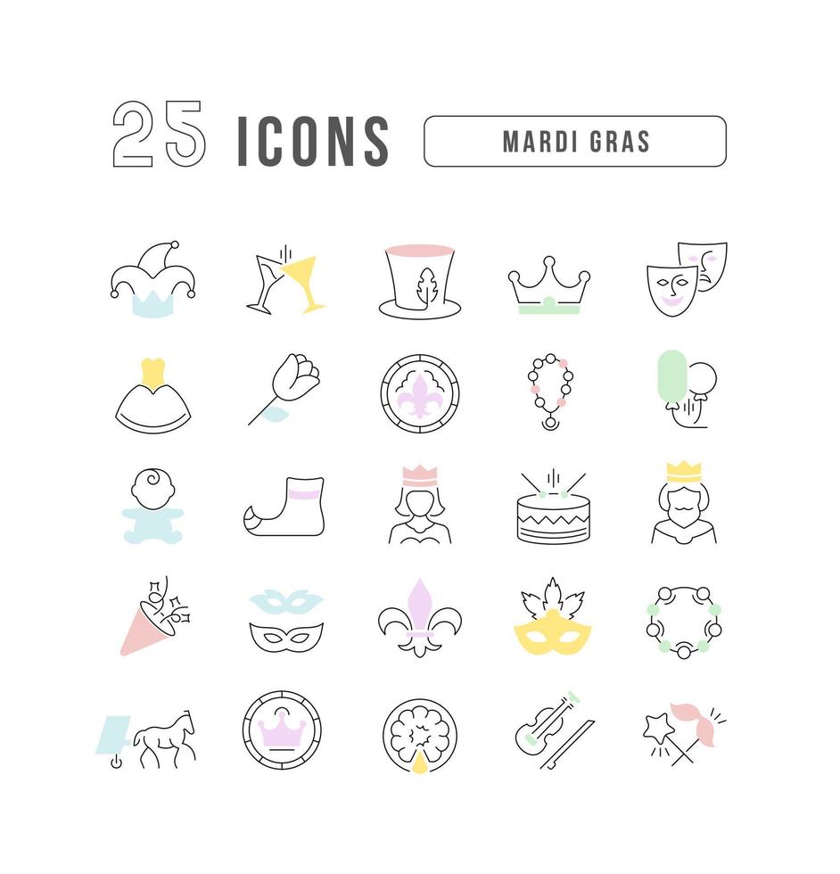 Set of linear icons of Mardi Gras vector