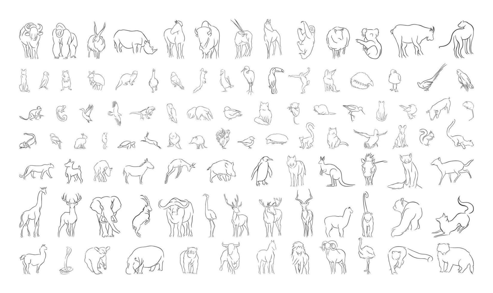 Collection of Animals in Linear Style vector