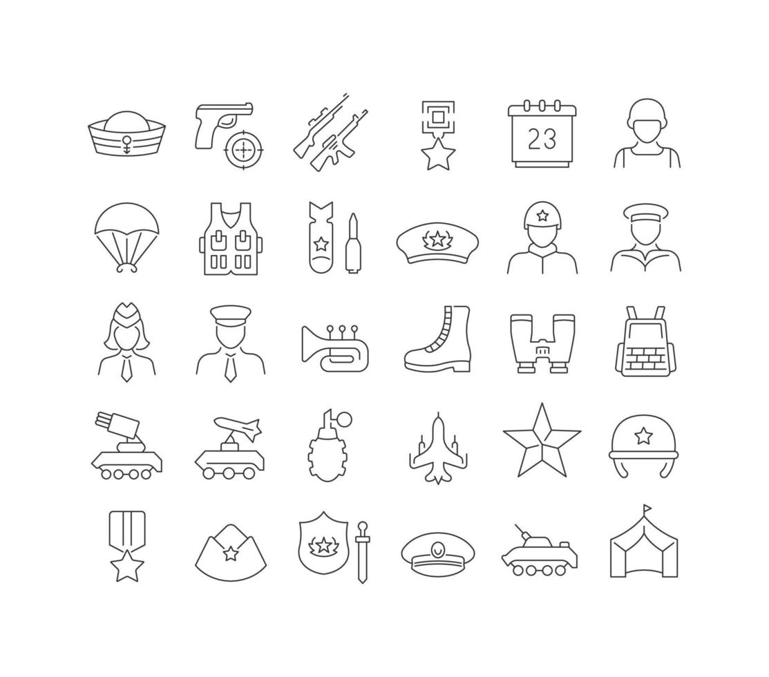 Set of linear icons of Defender of the Fatherland Day vector