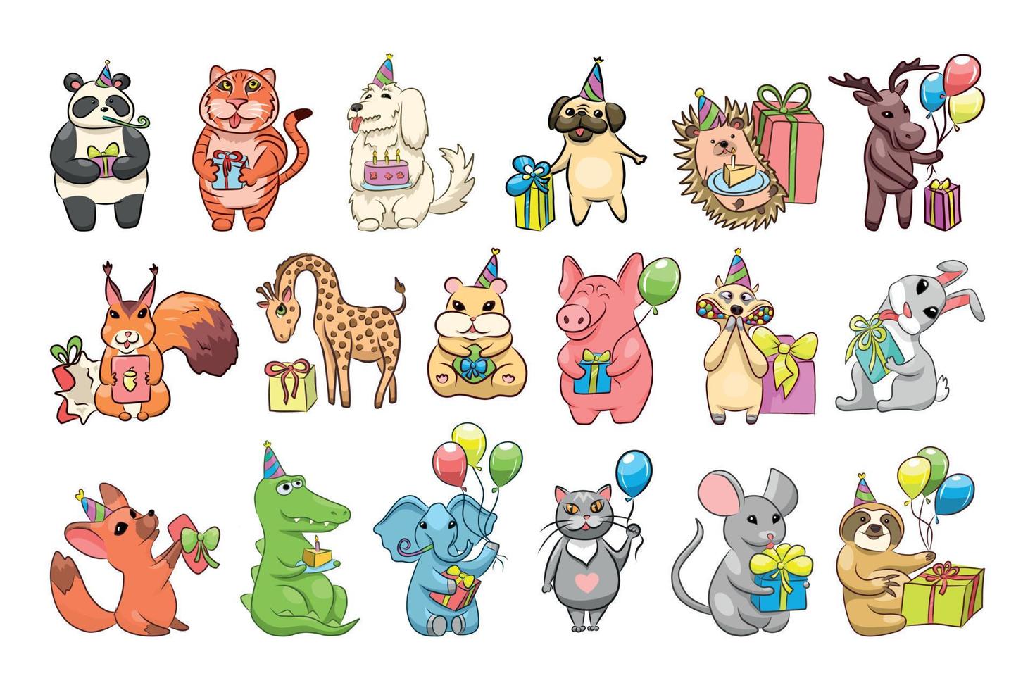 Set of Cartoon Animals with Gifts vector