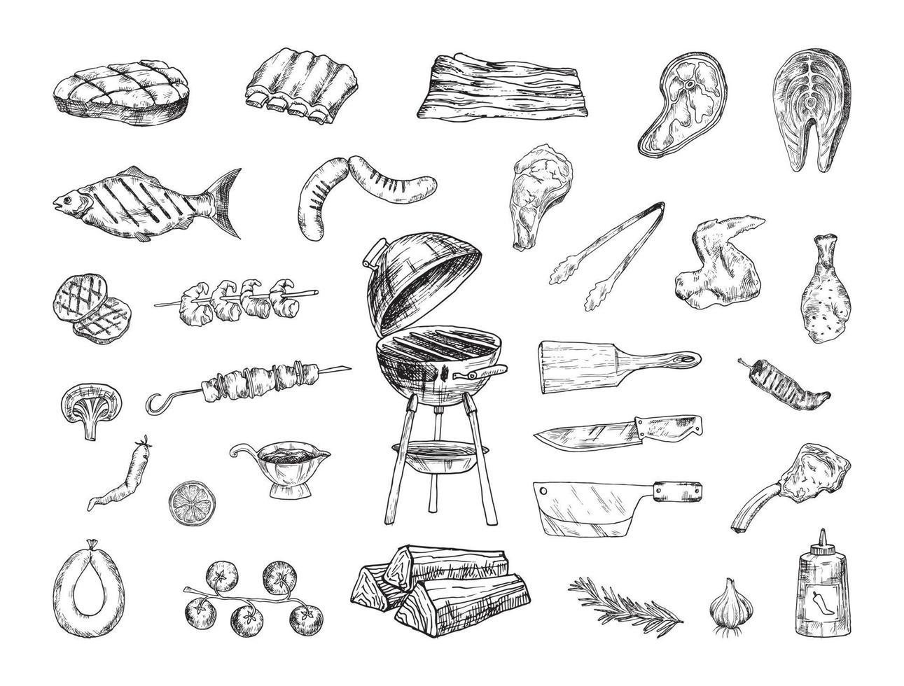 Barbecue Illustrations in Art Ink Style vector