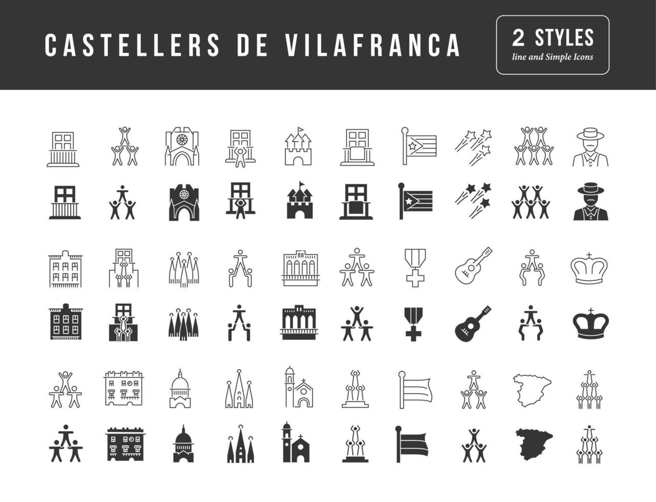 conjunto de iconos simples de castellers de vilafranca vector